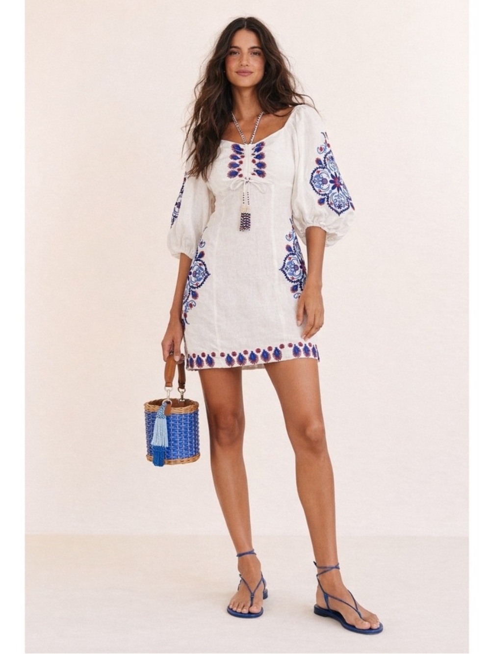 FARM Rio Off-White Navy Embroidery Mini Dress S - Picture 10 of 15